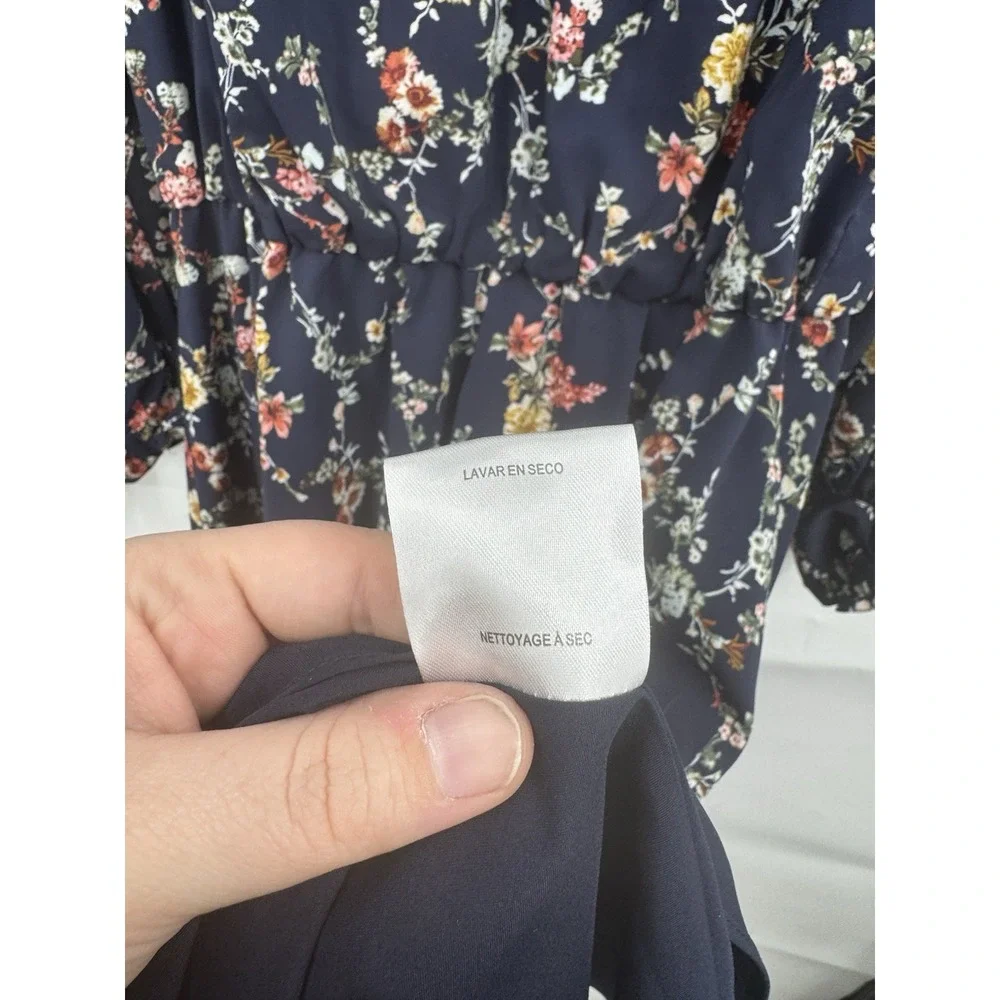 Gal‎ Meets Glam Bonnie Floral Blouson Dress Women 8 Navy Blue Peasant Cottage